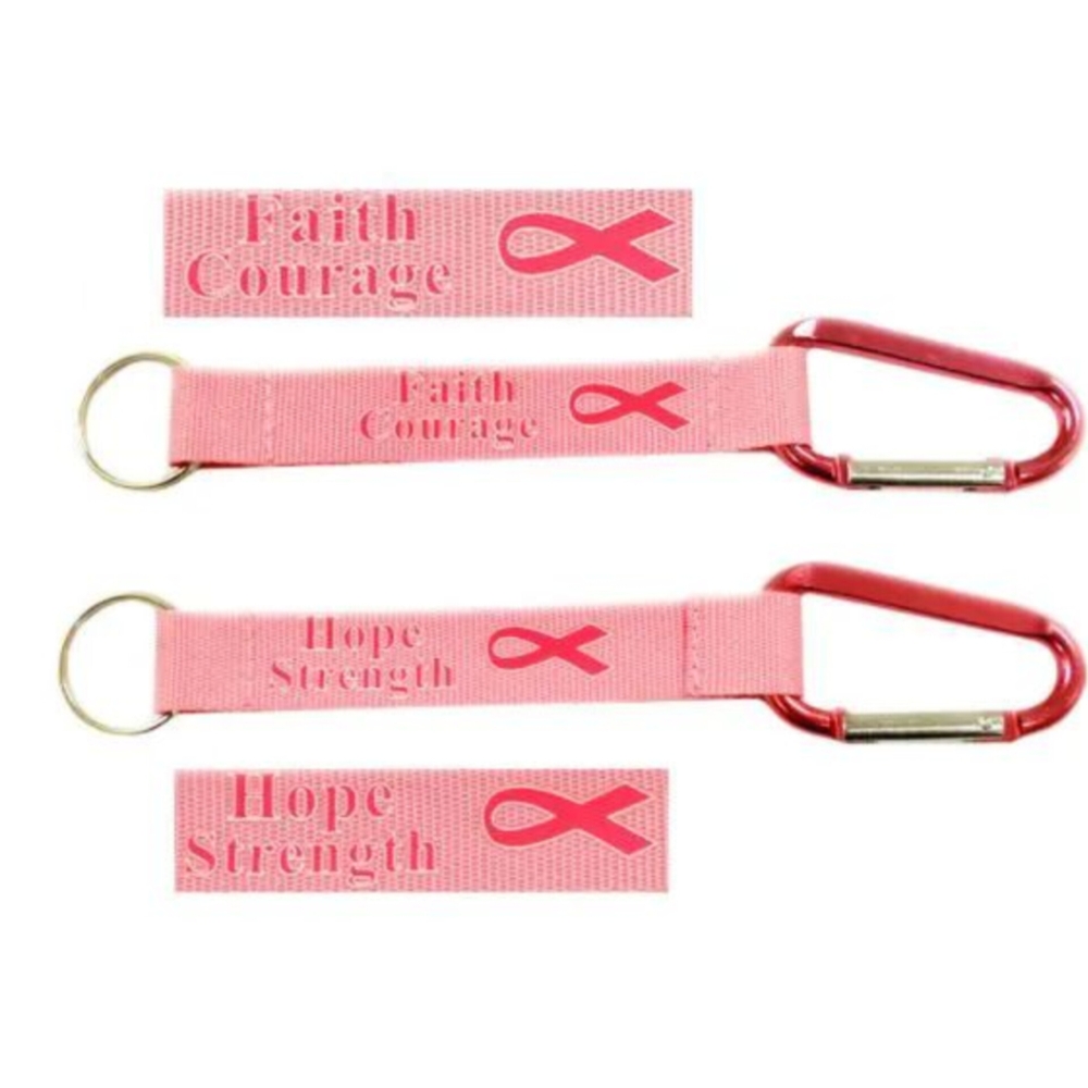 Pink Breast Cancer Awareness Keychain Carabiner - Faith Courage / Hope Strength